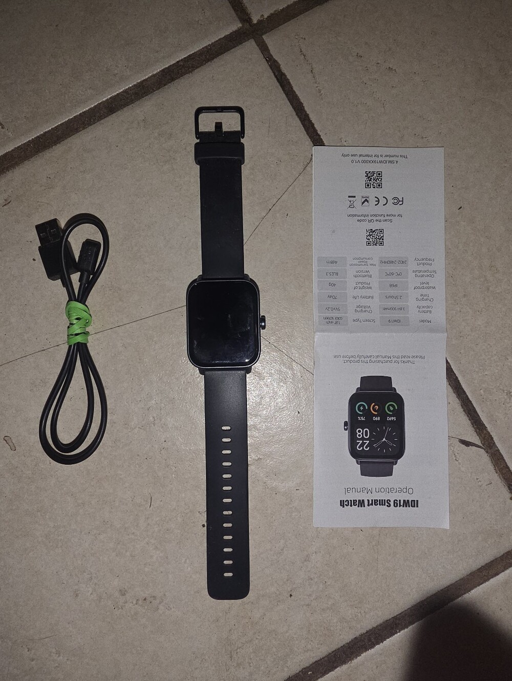 IDW19 smart watch, With 1.8-inch square display Working W Cord & Instructions